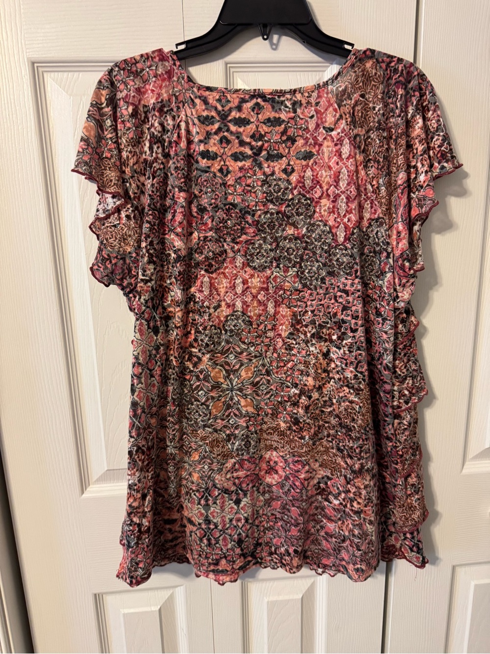 Women's Patterned Ruffle Blouse - Picture 2 of 3